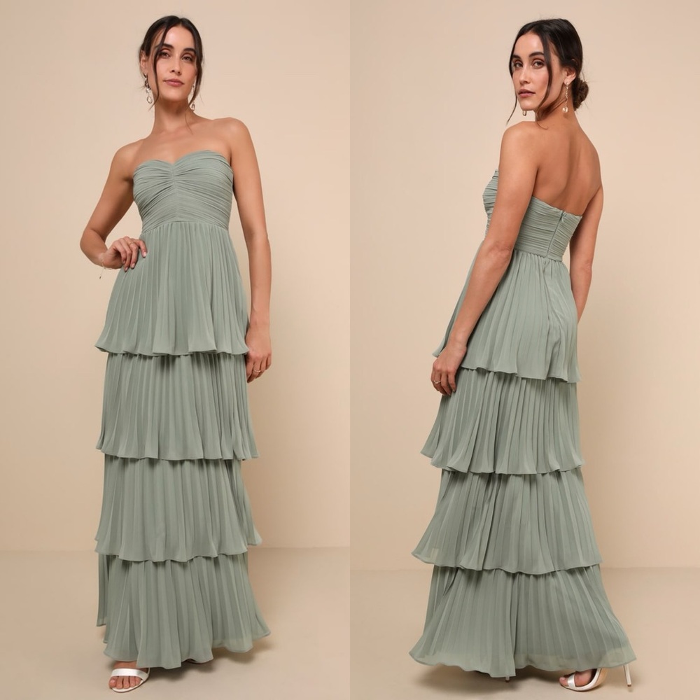 Lulus | Seriously Sensational Sage Brush Strapless Tiered Maxi Dress